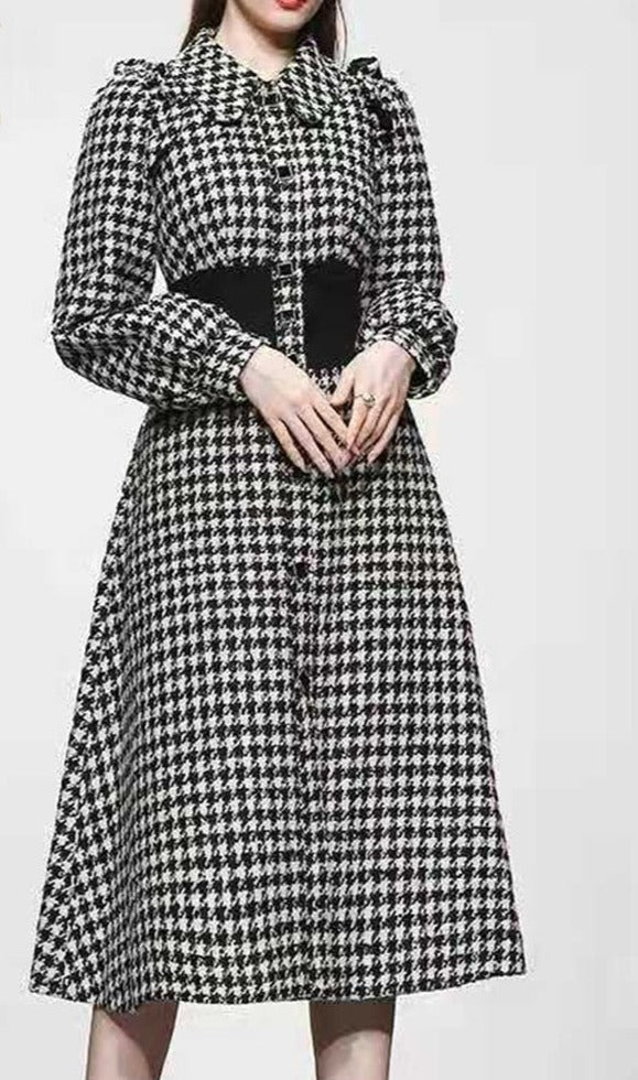 Elegant Long Sleeve Plaid Tweed Office Dresses