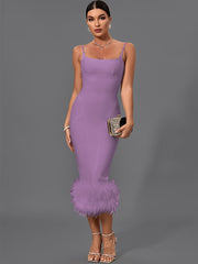 Elegant Feather Bandage Bodycon Bandage Dress Sexy Elegant Midi Dress