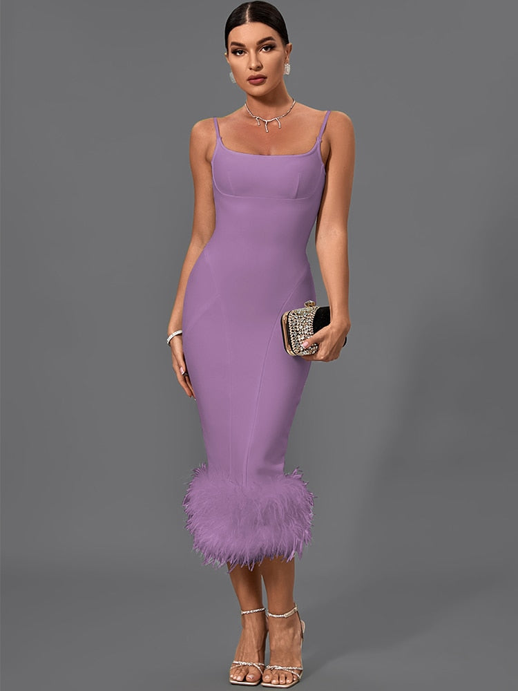 Elegant Feather Bandage Bodycon Bandage Dress Sexy Elegant Midi Dress