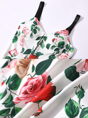 Sleeveless Floral Print Backless V Neck Knee Length Dress