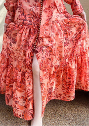 Maxi Dress Lantern Sleeve Button Down High Quality Print Ruffles