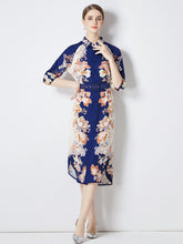 Dress High Neck Puffed Sleeve Floral Print with Belt