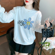 Printed O-Neck Sweatshirt Vintage Work Casual Tops Korean Design Long Sleeve Teet Loose T-Shirts