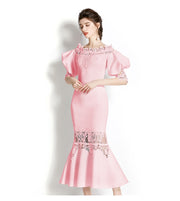 Vintage Designer High Quality Puff Sleeve Multi Color Flower Embroidery Elegant Dress