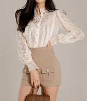 2 Piece Set Long Sleeve Lace Blouses + Pencil Skirt