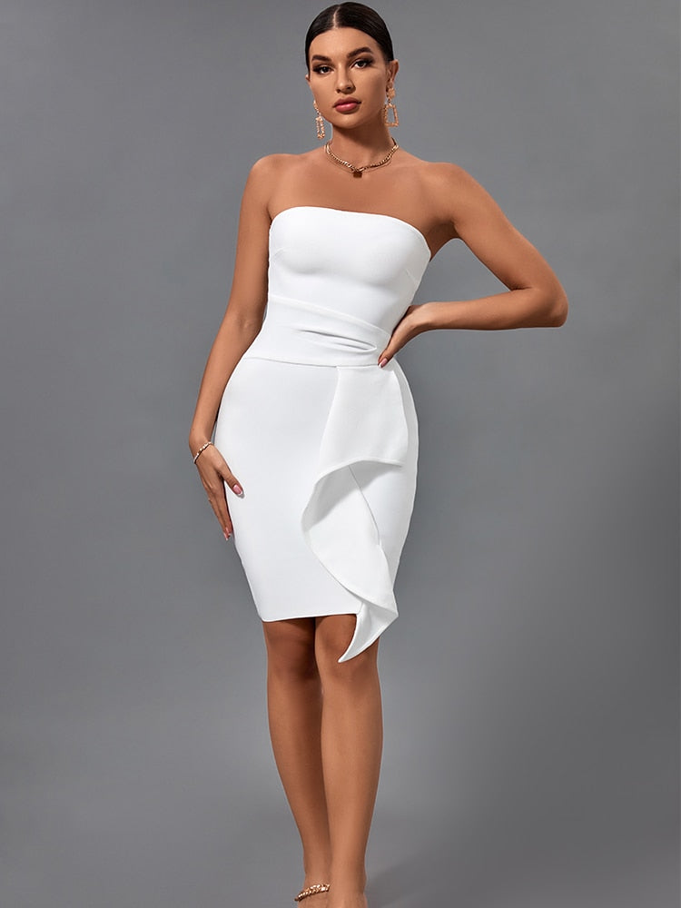 Sexy Elegant Ruffled White Bandage Dress White / XL Sexy Elegant Ruffled White Bandage Dress White / XL