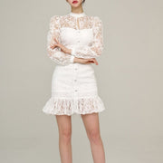 Pencil Sheath Sexy Summer Dress Women Knee Length Balloon Sleeves White Bodycon Floral Lace Dresses