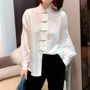 High Quality Loose Fit White Long Sleeve Silk Blouses