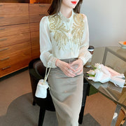 Vintage blouses embroidered with sequins long sleeves elegant