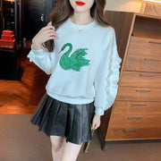 Tops Women Loose Embroidery Sweatshirt Vintage Work Casual Tops Korean Design Loose T-Shirts Female