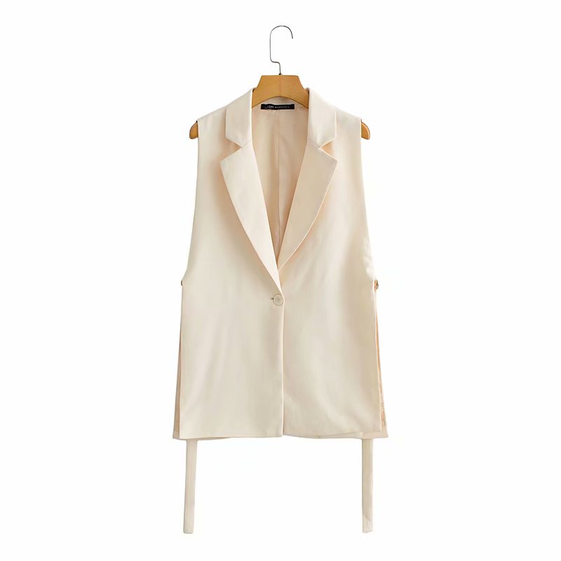 Sleeveless Solid Side Slit One Button Vest