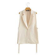 Sleeveless Solid Side Slit One Button Vest