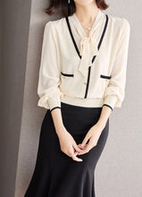 High Quality Long Sleeve Lace Up Chiffon Vintage Blouse