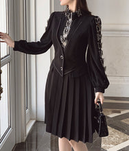 High Quality Pleated Long Sleeve Black Elegant Dress