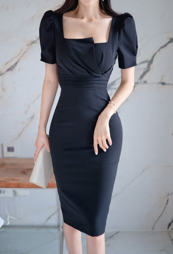 High Quality Short Sleeve Office Elegant Sheath Dress