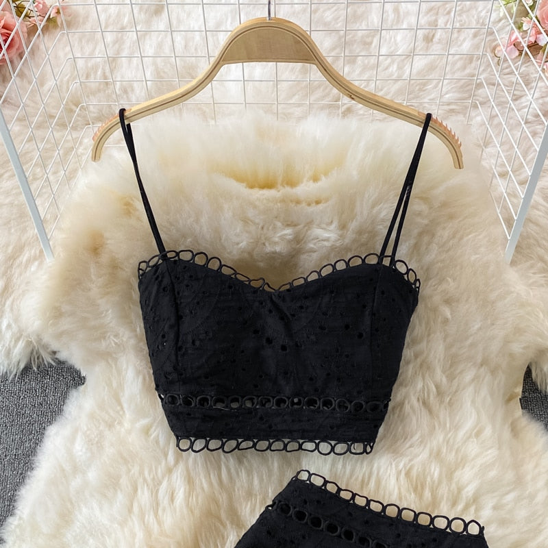 Embroidery Two Piece Set Sexy Backless Tube Top + High Waist Irregular Bodycon Skirt High Quality