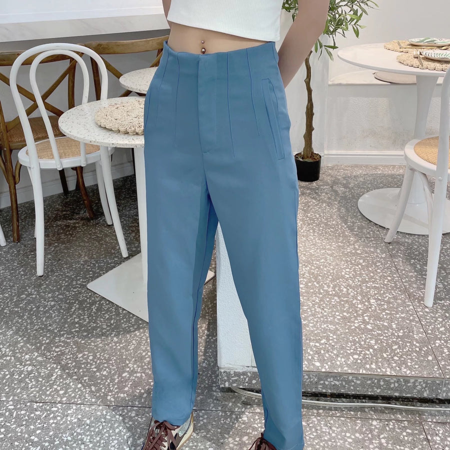 Women Fashion Front Welt Pockets Seam Detail Pants Vintage High Waist Zipper Fly Female Ankle Trousers Mujer P1