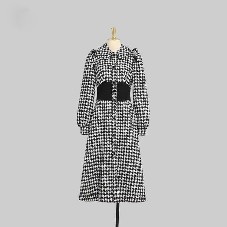 Elegant Long Sleeve Plaid Tweed Office Dresses