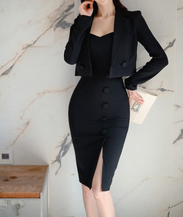 High Quality Knee Length Bodycon 2 Pieces Elegant Dress