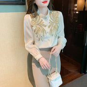 Vintage blouses embroidered with sequins long sleeves elegant