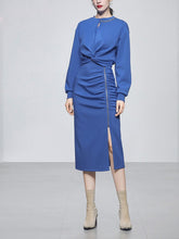 Woman 2 Pieces Set Knotted Loose Cropped Sweatshirt  + Vintage Split Pencil Skirt Korean Simple Skirt Suit