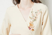 High Quality Three Quarter Sleeve V Neck Embroidered Elegant Dress