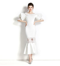 Vintage Designer High Quality Puff Sleeve Multi Color Flower Embroidery Elegant Dress