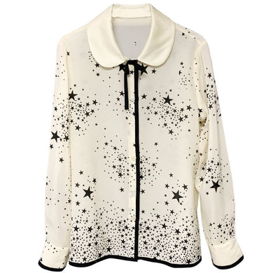 High-end long-sleeved silk shirt with high-quality satin star print