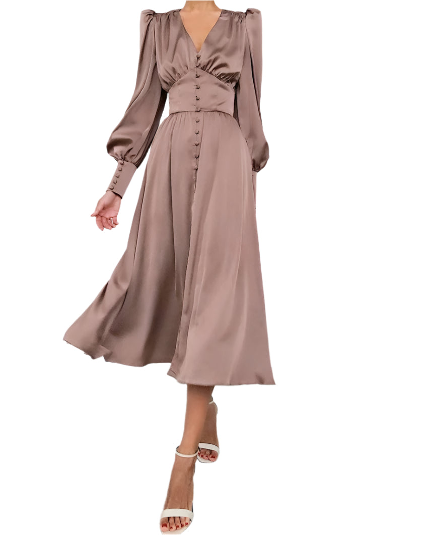 High Quality Deep V Neck Long Sleeve Dress