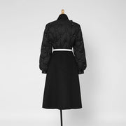 High Quality Elegant Bowknot Thick Stitching Wool Long Trench Coat Jacket