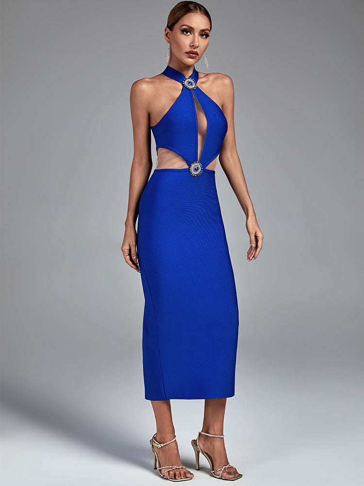 Blue Legant Bodycon Sexy Cut Out Midi Bodycon Dress