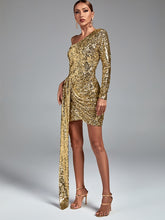 Sexy Elegant One Shoulder Draped Gold Sequin Bodycon Dress