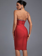 Elegant Red Bodycon Bandage Dress Sexy Halter Neck Midi Dress