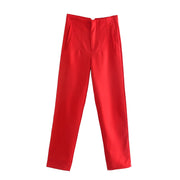 Women Fashion Front Welt Pockets Seam Detail Pants Vintage High Waist Zipper Fly Female Ankle Trousers Mujer P1