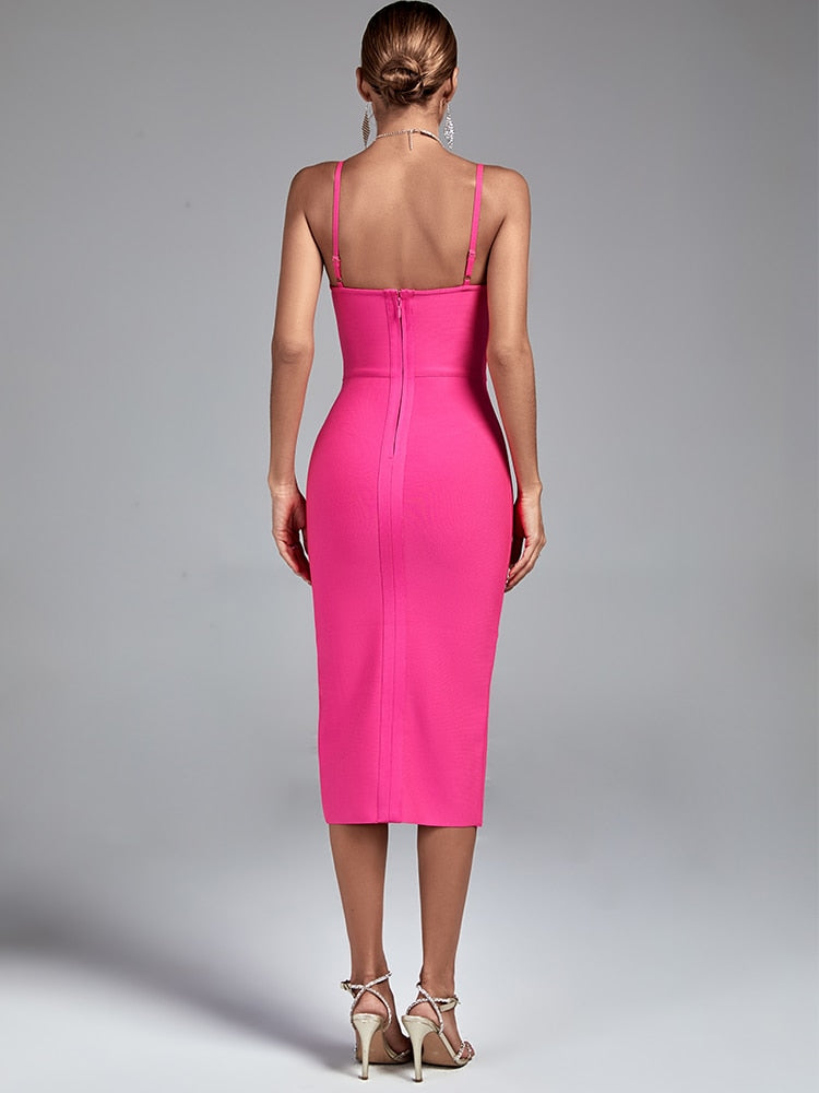 Sexy elegant pink bodycon midi bandage dress