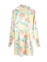 Long Sleeve Elegant Sweet Bow Floral Print Satin Shirt Dress