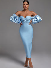 Blue Midi Elegant Sexy Off Shoulder Bodycon Dress