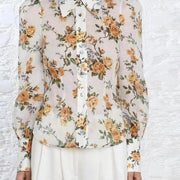 Vintage Yellow Floral Print  Blouse