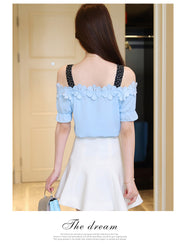 summer chiffon blouse women shirts short sleeve women blouses tops sexy slash neck off shoulder tops womens clothing D584 30