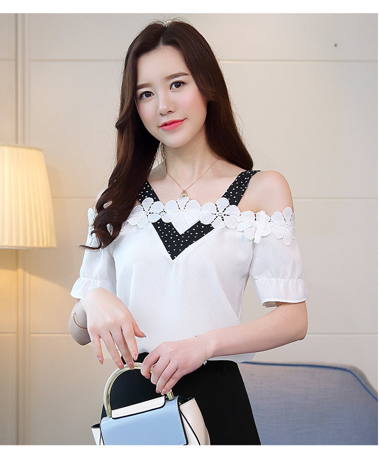 summer chiffon blouse women shirts short sleeve women blouses tops sexy slash neck off shoulder tops womens clothing D584 30