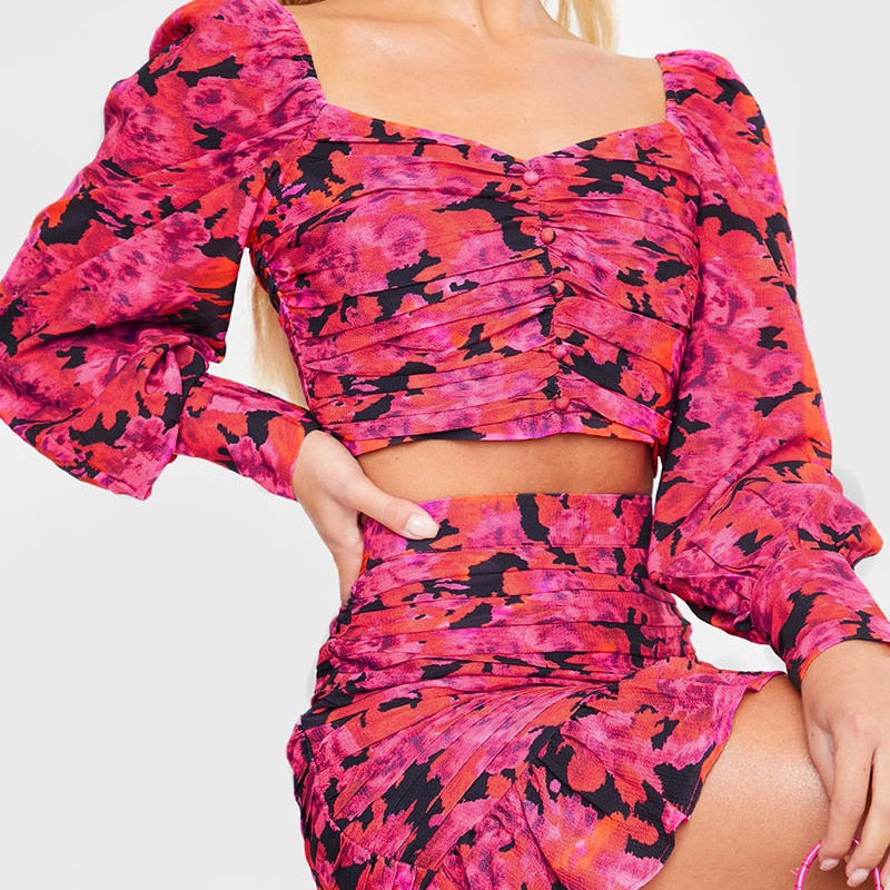 Vintage Flower Floral Women 2 Piece Set Elegant