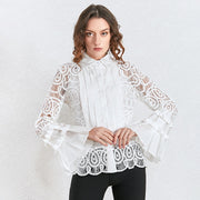 Vintage Patchwork Lace Blouse Women Lapel