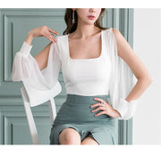 White Blouse and Skirt Women Two Pieces Set