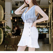 White mini skirt with ruffles, two piece set