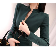 Vintage Long Sleeve Green Elegant Office Dress Midi Dress For Women