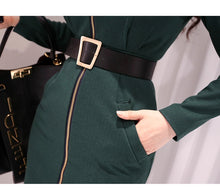 Vintage Long Sleeve Green Elegant Office Dress Midi Dress For Women