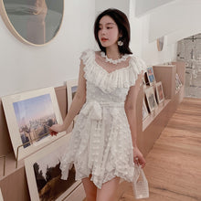 Summer Mesh Patchwork Ruffle Sashes Princess Dress Women White short Sleeve O Neck Elegant Party Dress Bandage Dresses Vestids