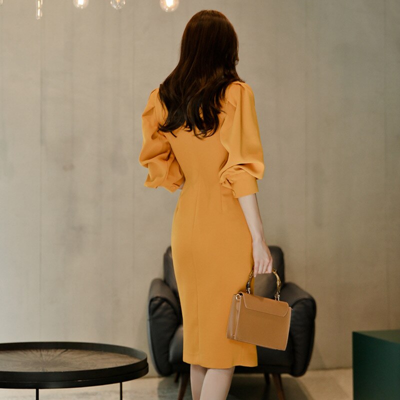 Three Quarter Lantern Sleeve Blazer Dress