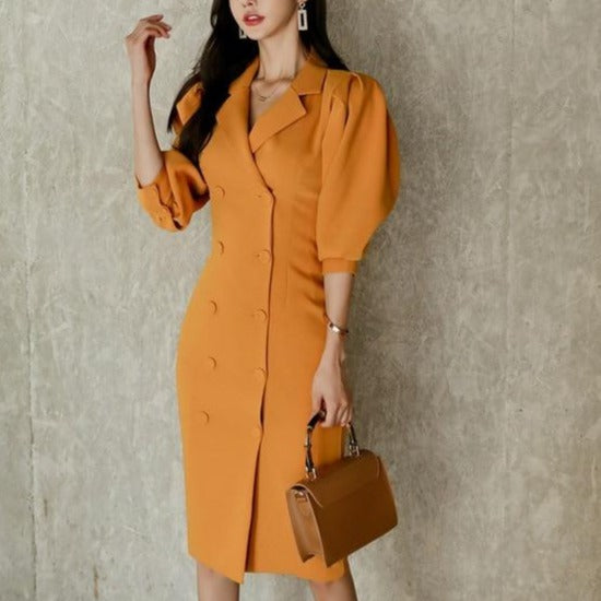 Three Quarter Lantern Sleeve Blazer Dress