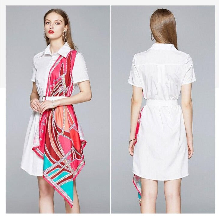 Summer Dress Women Shirt Dress Office ladies elegant Patchwork